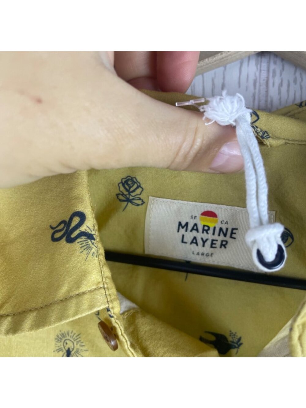 Marine Layer Stretch Selvage Short Sleeve Button Up Casual Shirt Yellow Large - Picture 6 of 12